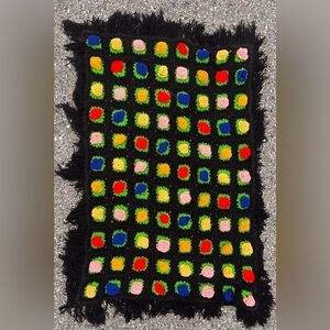 Vintage Granny Square Rose Blanket Black Colorful Flowers